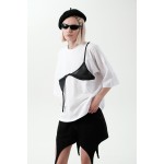 Oversize white T-shirt with black contrast bodice